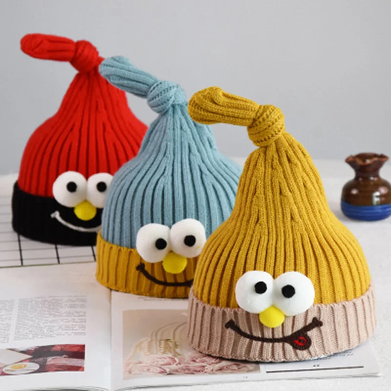 Зимние шапки для детей облегающая шапка с теплыми глазами вязаные облегающие