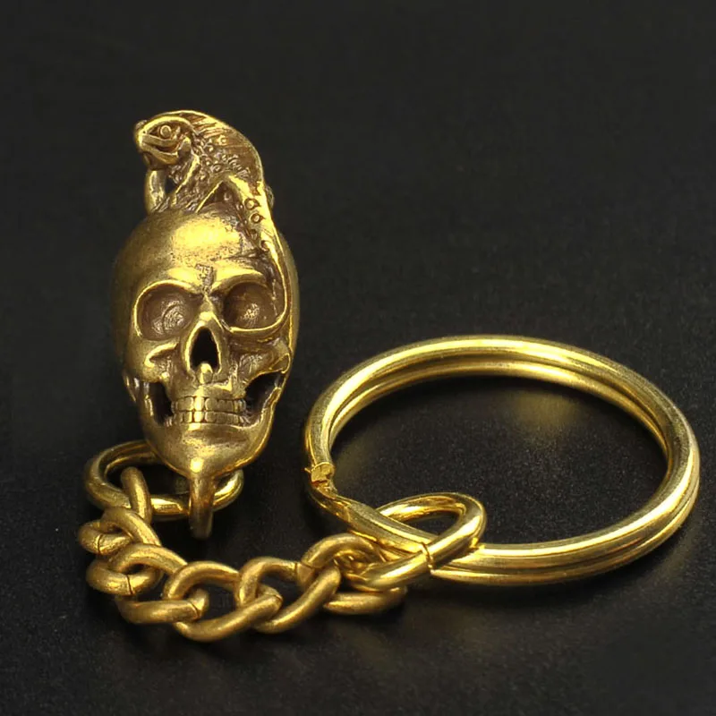 Punk Vintage Brass Skull Head Lizard Pendants Men Car Key Chain Ring Hanging Jewelry Hip Hop Keychain Pendant Keyring Decoration | Украшения