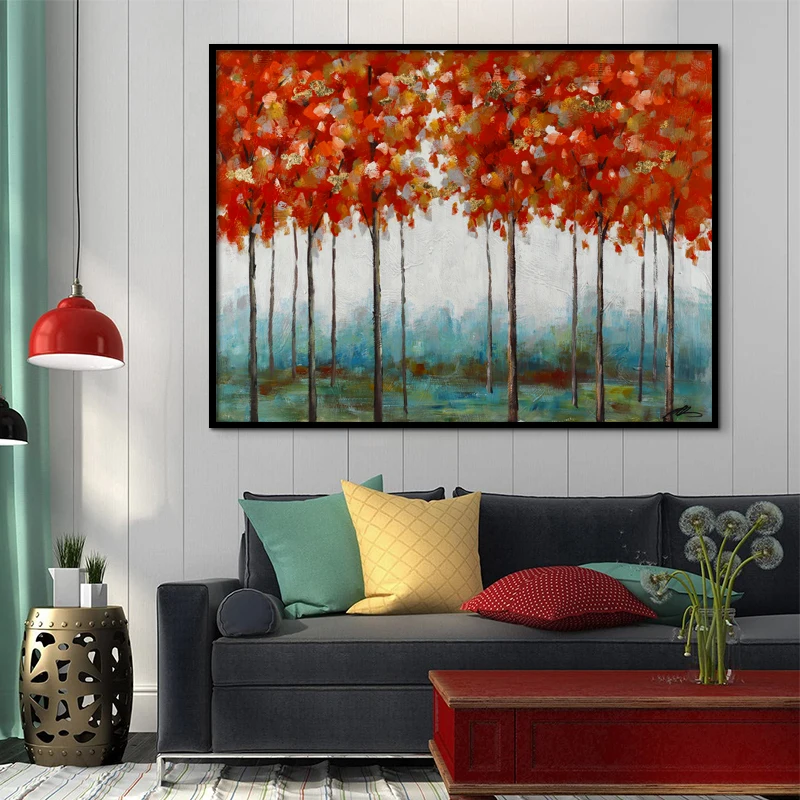 

Red Tree Vintage Painting On Canvas Home Art Room Decoration Accessories Aesthetic Decorative Wall Pictures Retro Poster