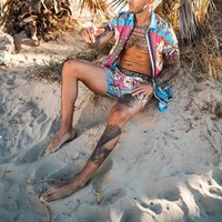 mens summer large hawaiian beach style fashion casual matching printed shorts quick dry short sleeve shirt set