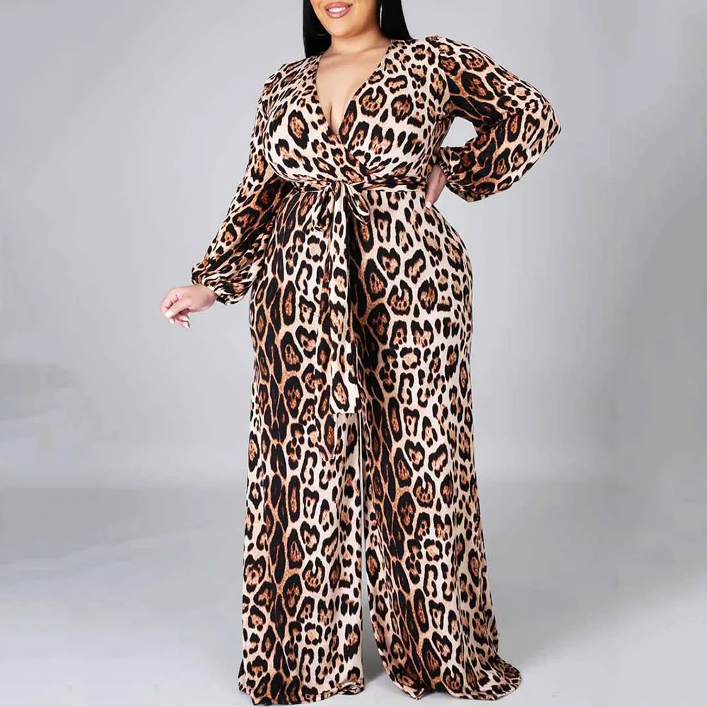 

Western Style Jumpsuit Springtime The New Fashion Temperament Loose Draw Back Belt V-neck Long Sleeve Rompers