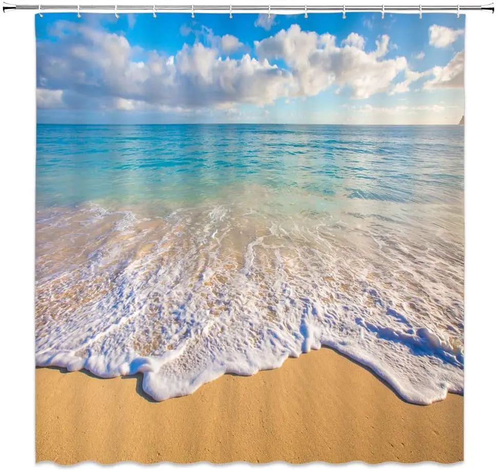 

Ocean Beach Shower Curtains Sea Wave Blue Sky Landscape Bathroom Decor Polyester Fabric Home Bath Supplies Cloth Curtains Sets