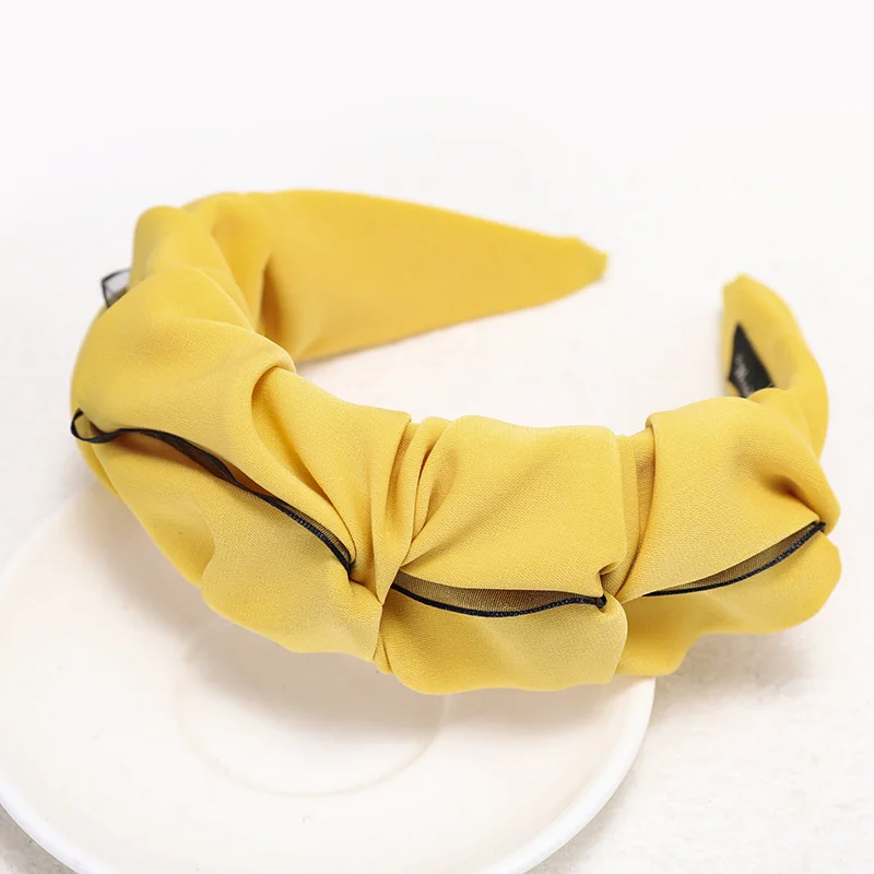 

Korean Wrinkle Headband Women Headdress Elegant Solid Color Wide Cloth hairband Ladies Hair Accessories