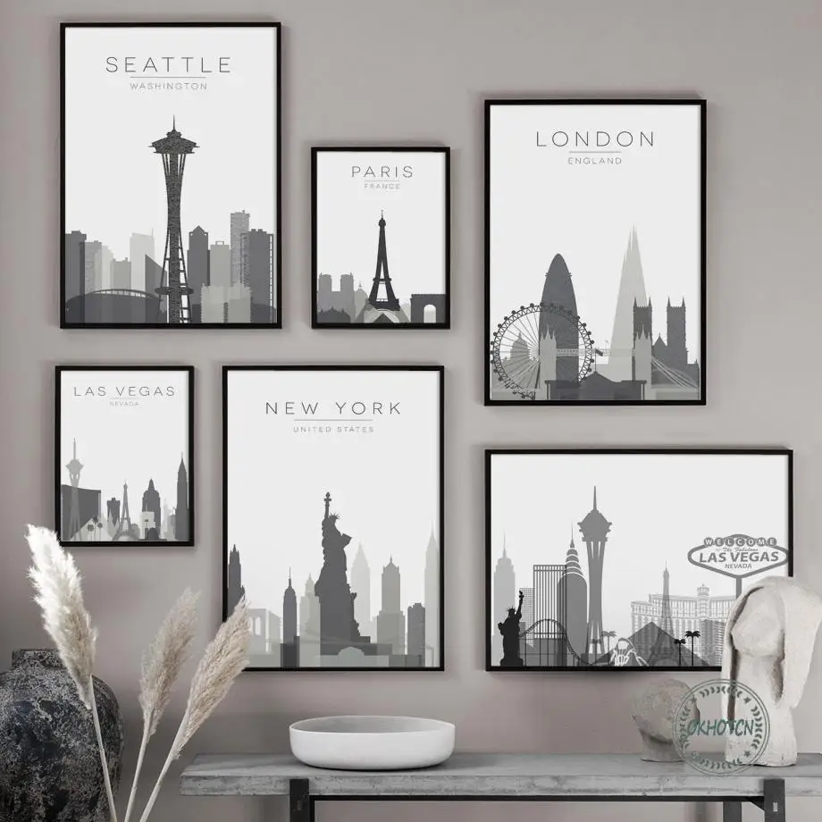

Black White City Map Poster Paris London New York Las Vegas Seattle Canvas Painting Nordic Wall Art Pictures for Living Room