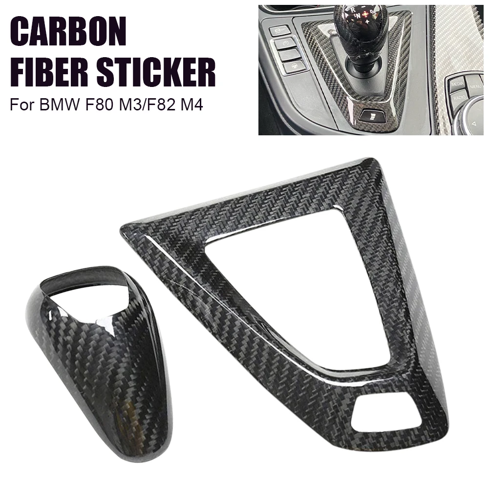 

Car Gear Shift Knob Trim Cover LHD Gear Shift Panel Cover Trim Carbon Fiber Adhesive Panel Sticker for 2014-18 BMW M3 F80 M4 F82