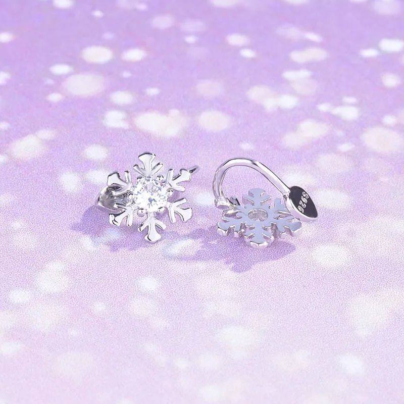 Серьги-клипсы в виде снежинки серебро 925 пробы | Украшения и аксессуары