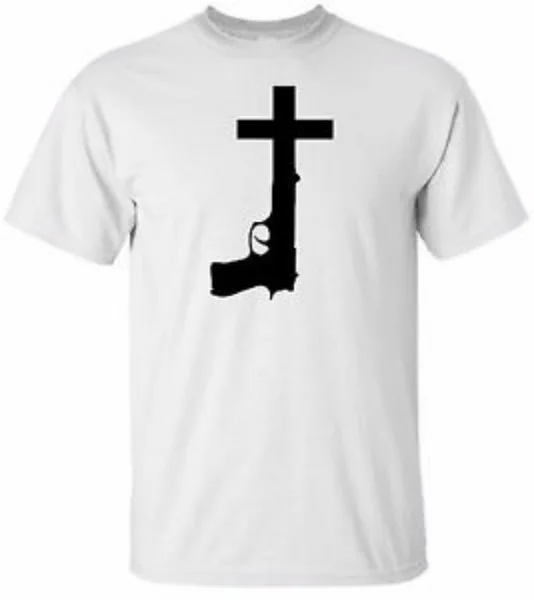 

Black Gun Cross White T-shirt 100% Cotton Tee by Bmf Apparel Men's Cotton Graphic T Shirt