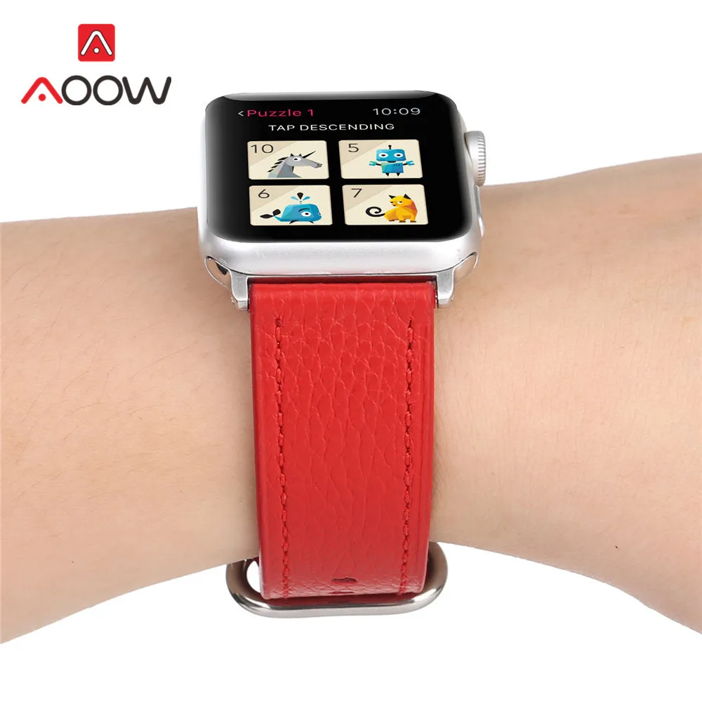 Ремешок из натуральной кожи для Apple Watch 38 42 мм 40 44 мм модный простой Желтый Сменный браслет ремешок для iwatch 123 4