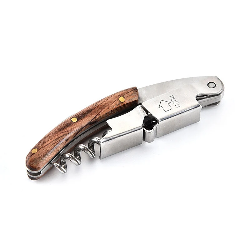 

3 in 1 Stainless Steel Corkscrew Wine Bottle Opener with Knife Wooden Handle Beer Bottle Opener Kitchen Tools