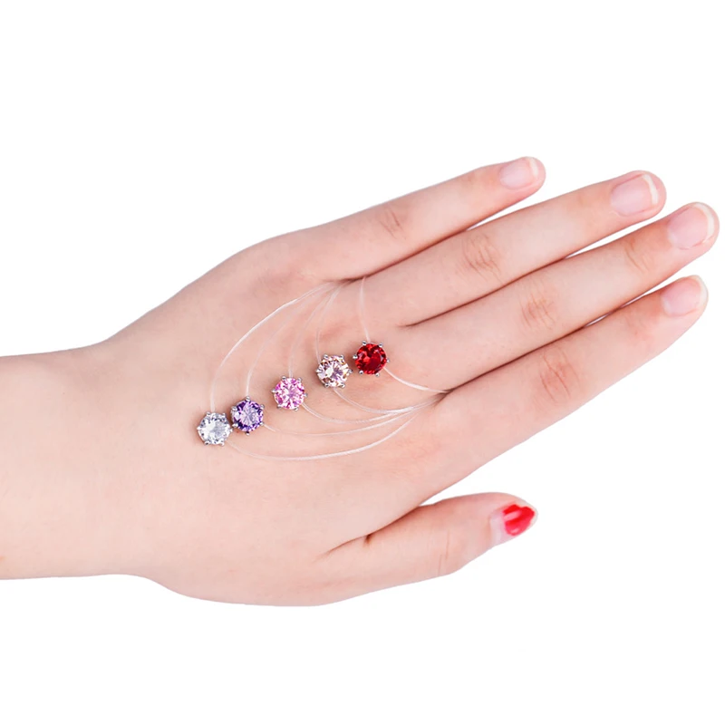 

Fashion CZ Collar Choker Necklace Invisible Transparent Fishing Line Zircon Silver Color Pendant Necklace for Women Jewelry Gif