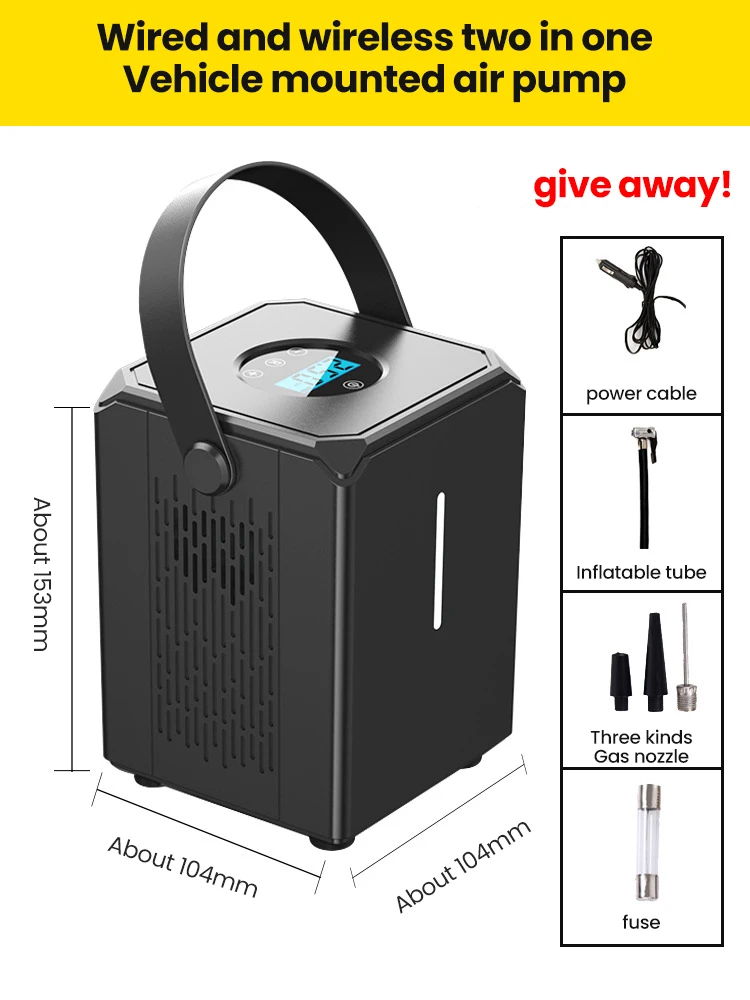 

Rechargeable Car Air Compressor Pump Wireless Car Tire Inflator Handle 150 PSI 12V Portable 6000mAh for Car Motorcycles Bicycles