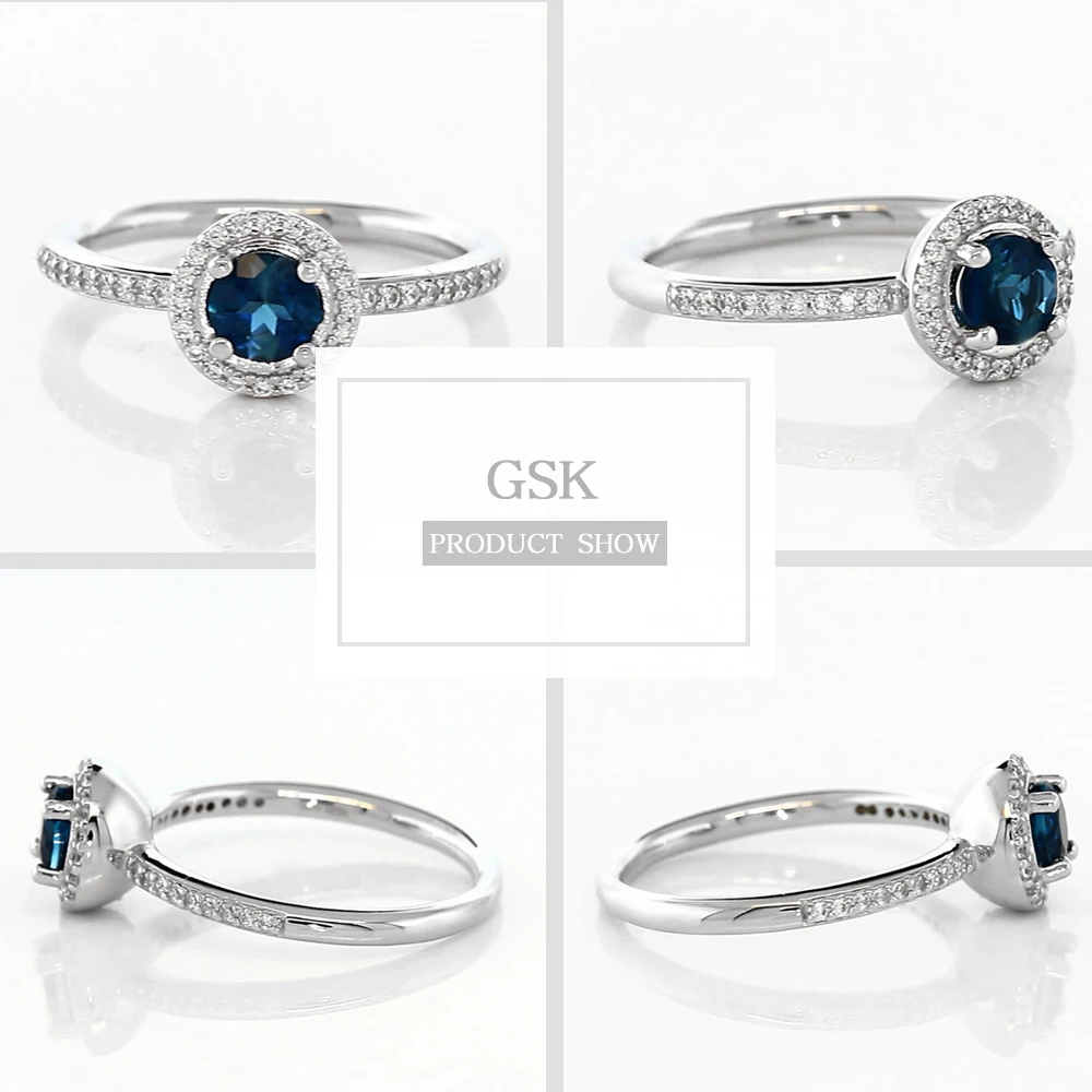 GemStoneKing 0 69 Ct круглые натуральные Лондонский Голубой топаз 925 пробы серебряные