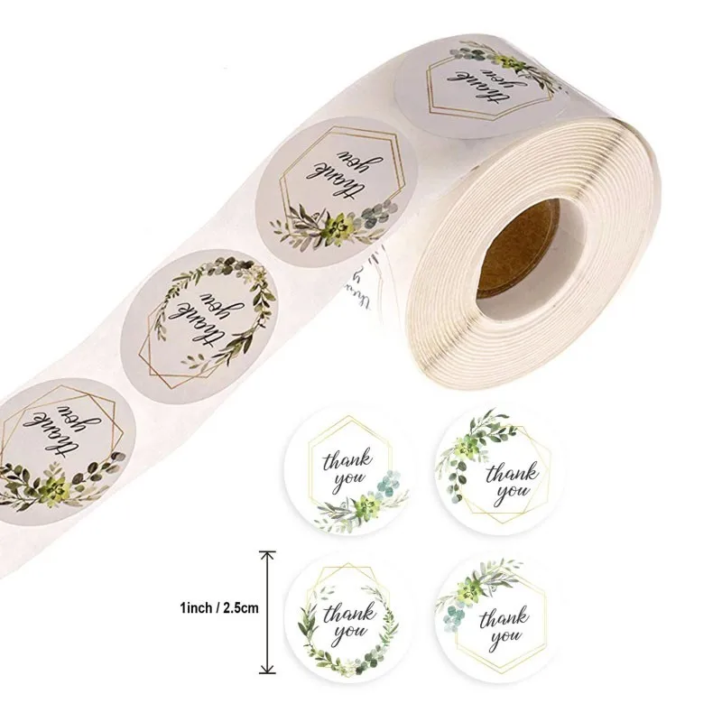 

500pcs/Roll Thank You Round Colorful Flower Kraft Label Adhesive gloss stickers sealing sticker For Gifts Supplies 25mm