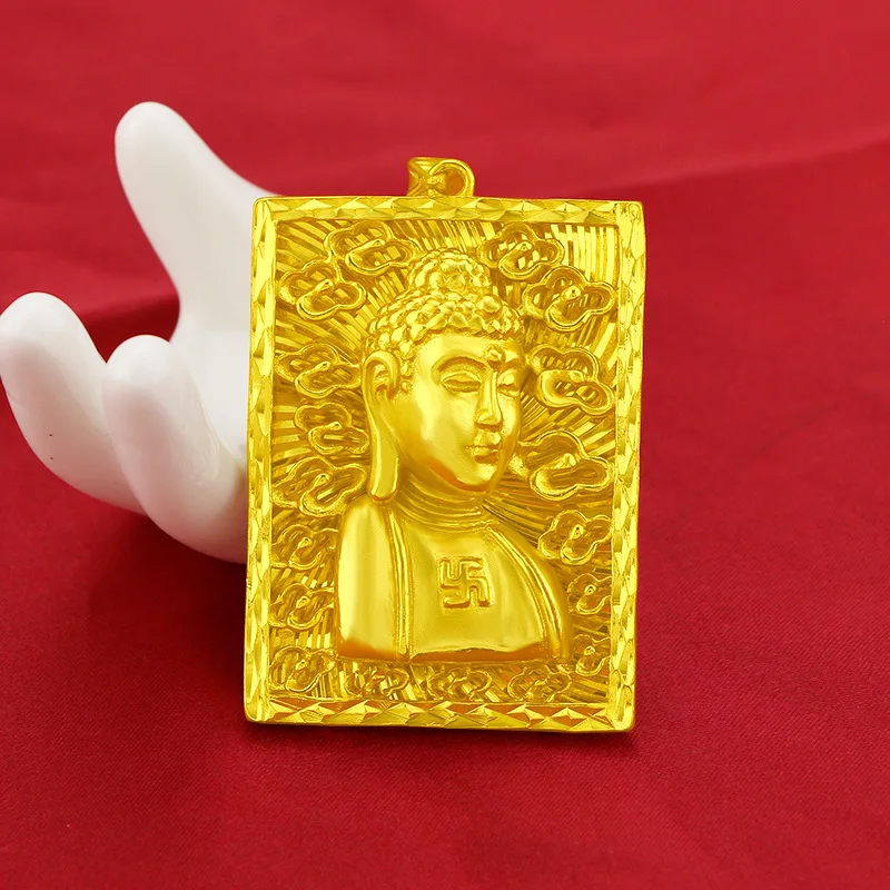

HOYON 24k Fine Pure Gold Color Buddha Pendant For Men Women Rectangle Cut Thick Gold Male Pendant Wedding Birthday Fine Jewelry