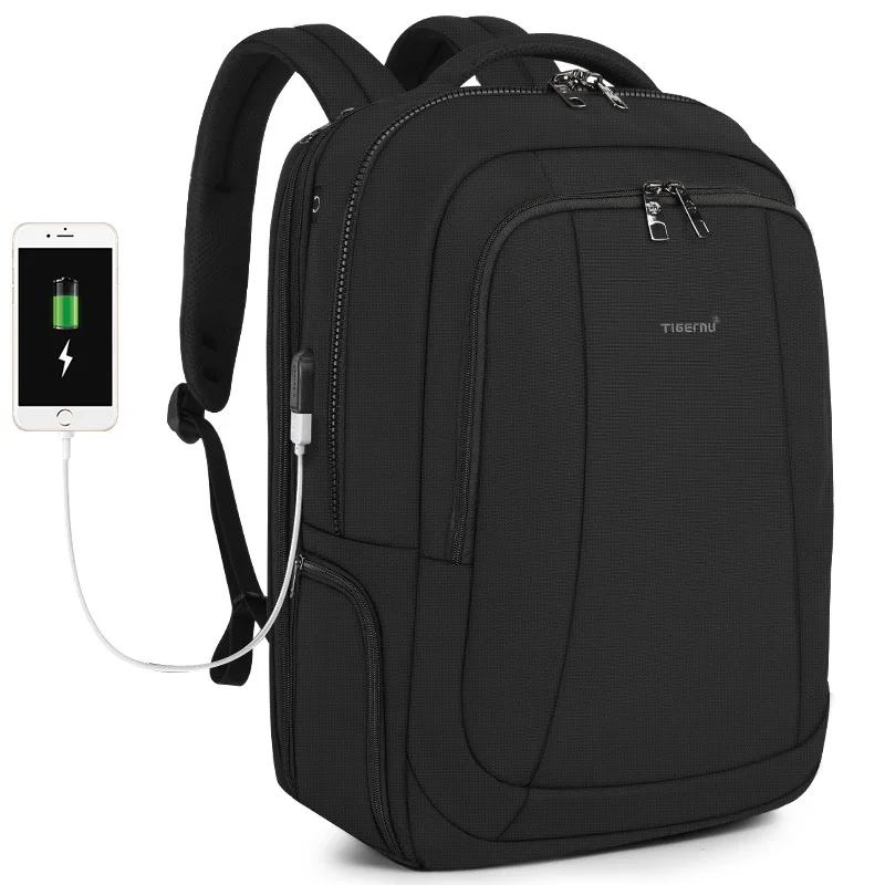 Tigernu Anti Theft Нейлон 27L Мужчины 15.6 дюймов Рюкзаки для Ноутбука Мода Путешествия Мужской Повседневная Женская Школьная сумка - Цвет: Black USB Upgrade
