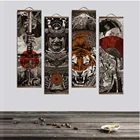 Японский Тигр укиё-э, холст, плакаты, настенные картины для гостиной, домашний Декор, живопись, настенное искусство с подвеской из массива дерева