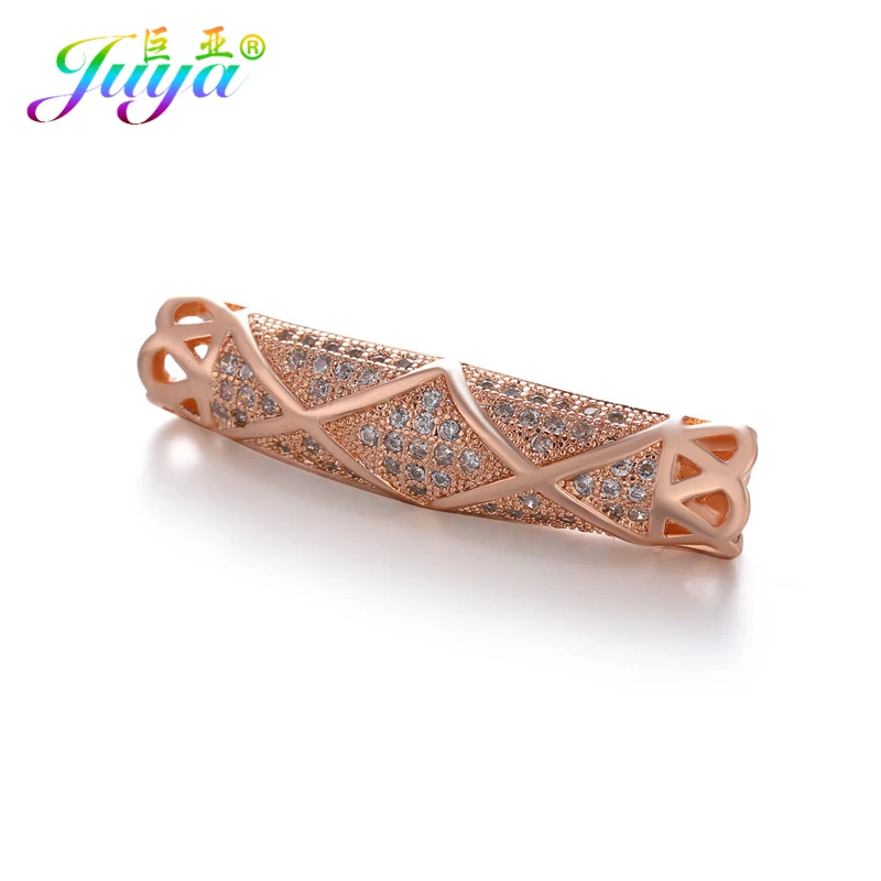 Rose Gold Juya DIY золотые/серебряные/розовые золотые разделительные бусины, поставки, микро проложенные циркониевые изогнутые трубчатые бусины для изготовления ювелирных изделий из натурального камня и жемчуга - Цвет: Rose Gold