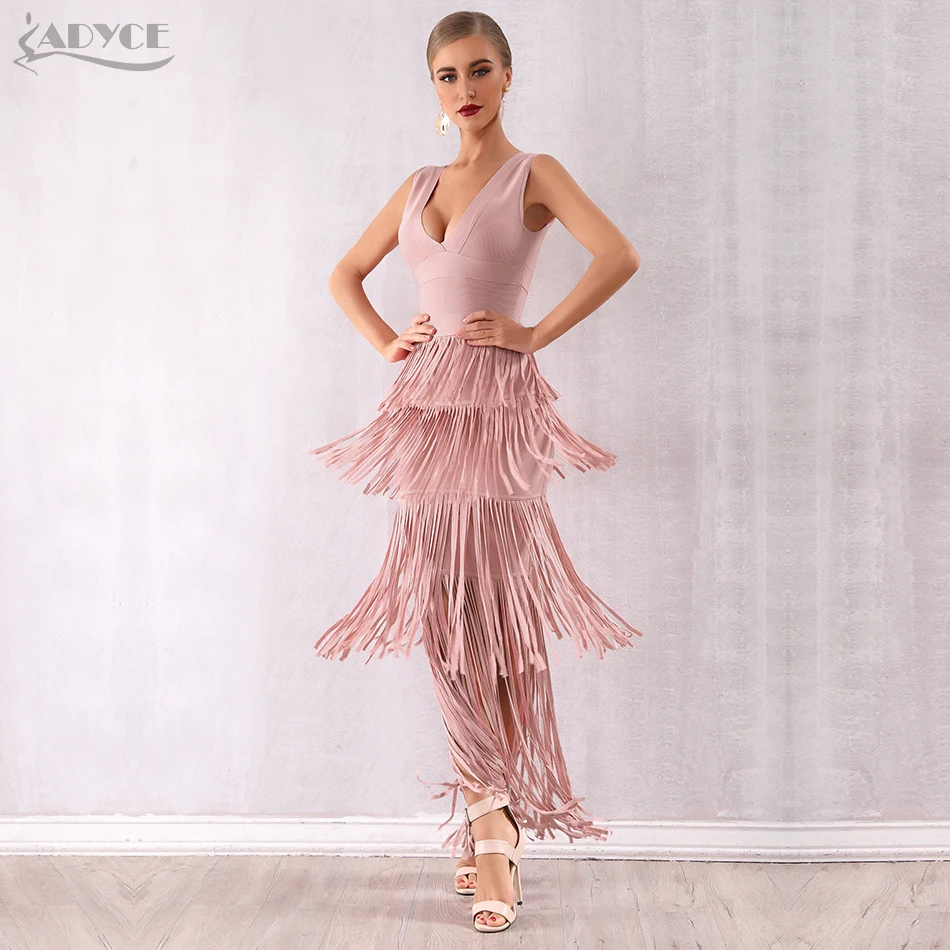 Adyce новое летнее женское Бандажное платье с обнаженной бахромой Vestidos макси с кисточками Клубное платье сексуальное с глубоким v-образным вырезом вечернее платье в стиле знаменитостей