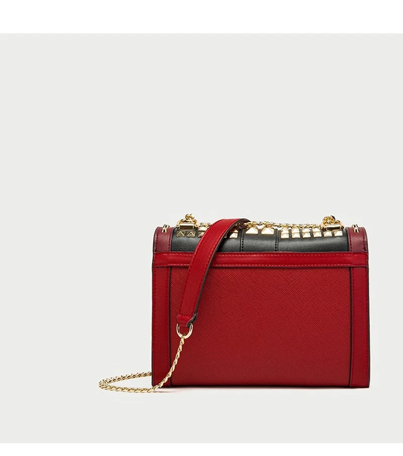 

New Korean rivet real leather bag luxury women's One Shoulder Messenger Handbag fashion chain women's Bag Mini Wallet