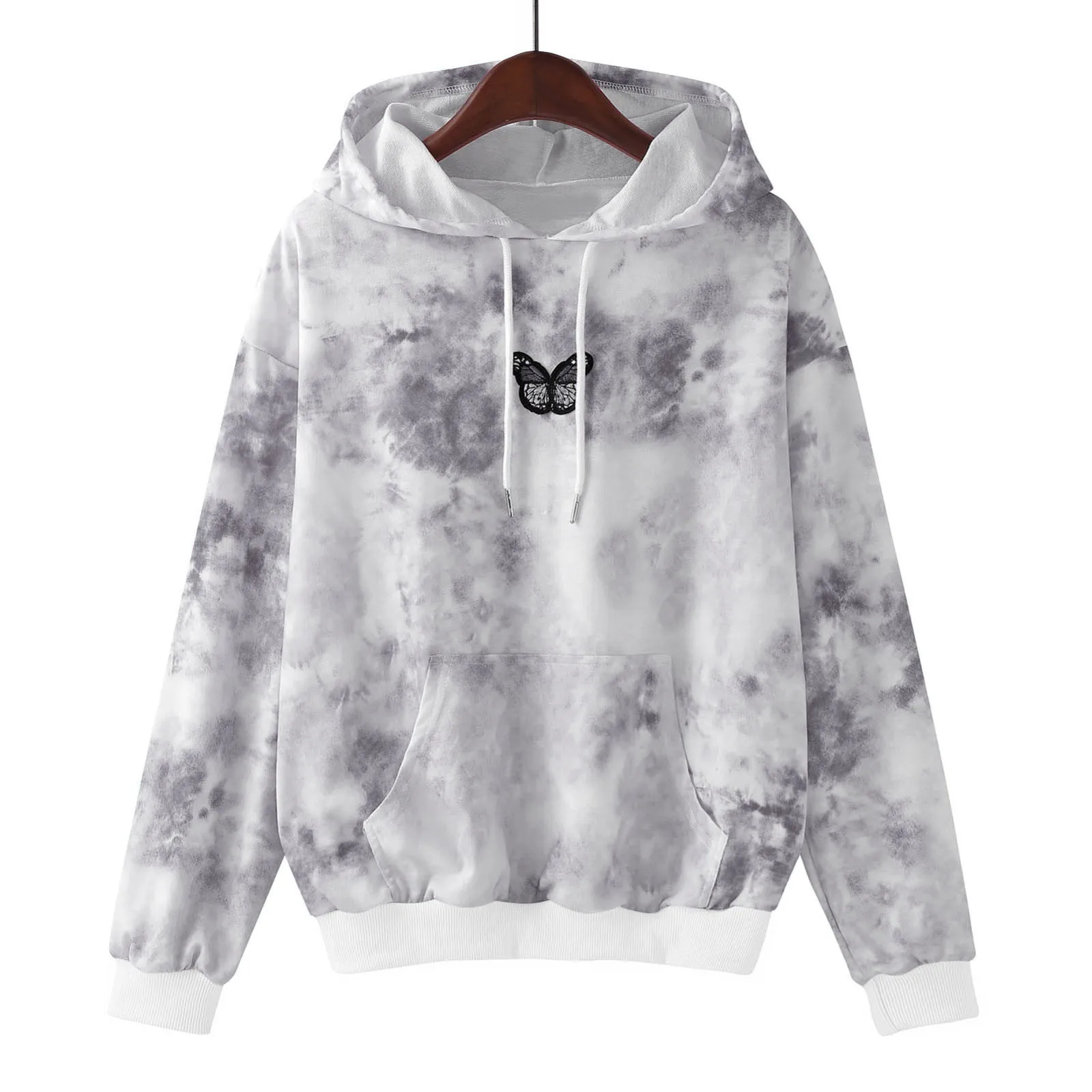 

Hoodies Women Sweatshirt Autumn Casual Tie-Dye Butterfly Print Long Sleeve Tunic Blouse Hooded Sweatshirts sudadera mujer #40
