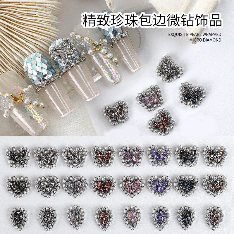 

3D Nail Art Wrapped Pearl Rhinestone Love Water Drop DIY Alloy Shiny Nail Decoration Strap Jewelry Accessories