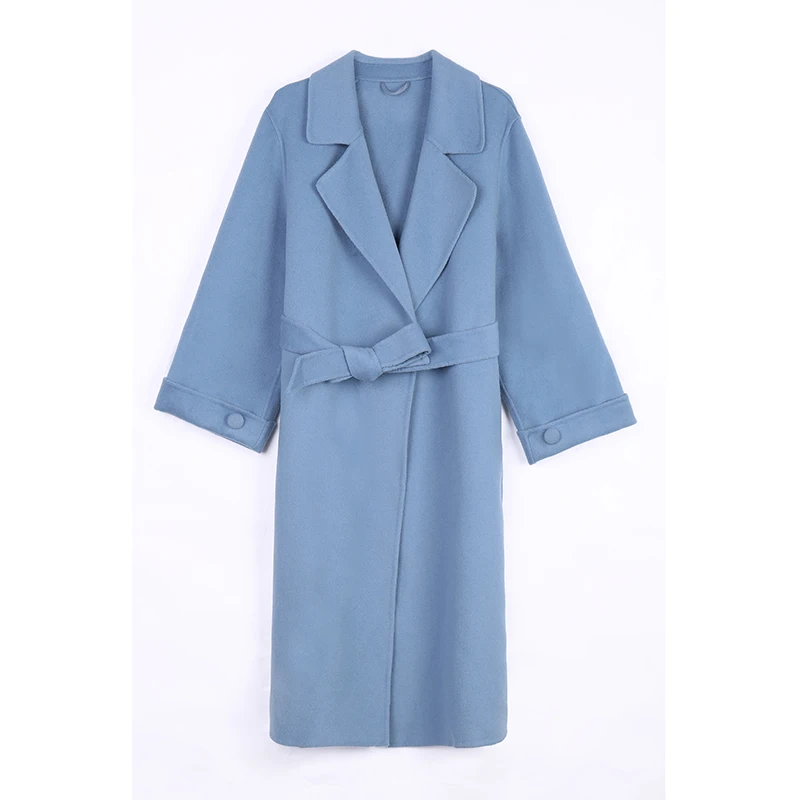 Зимнее классическое пальто двухстороннее шерстяное женское синее черное