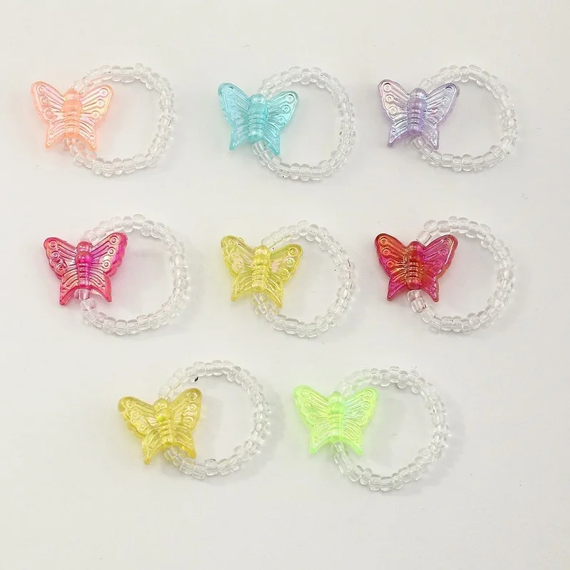 Модные Акриловые эластичные кольца 8 шт./компл. с красочными бабочками из смолы