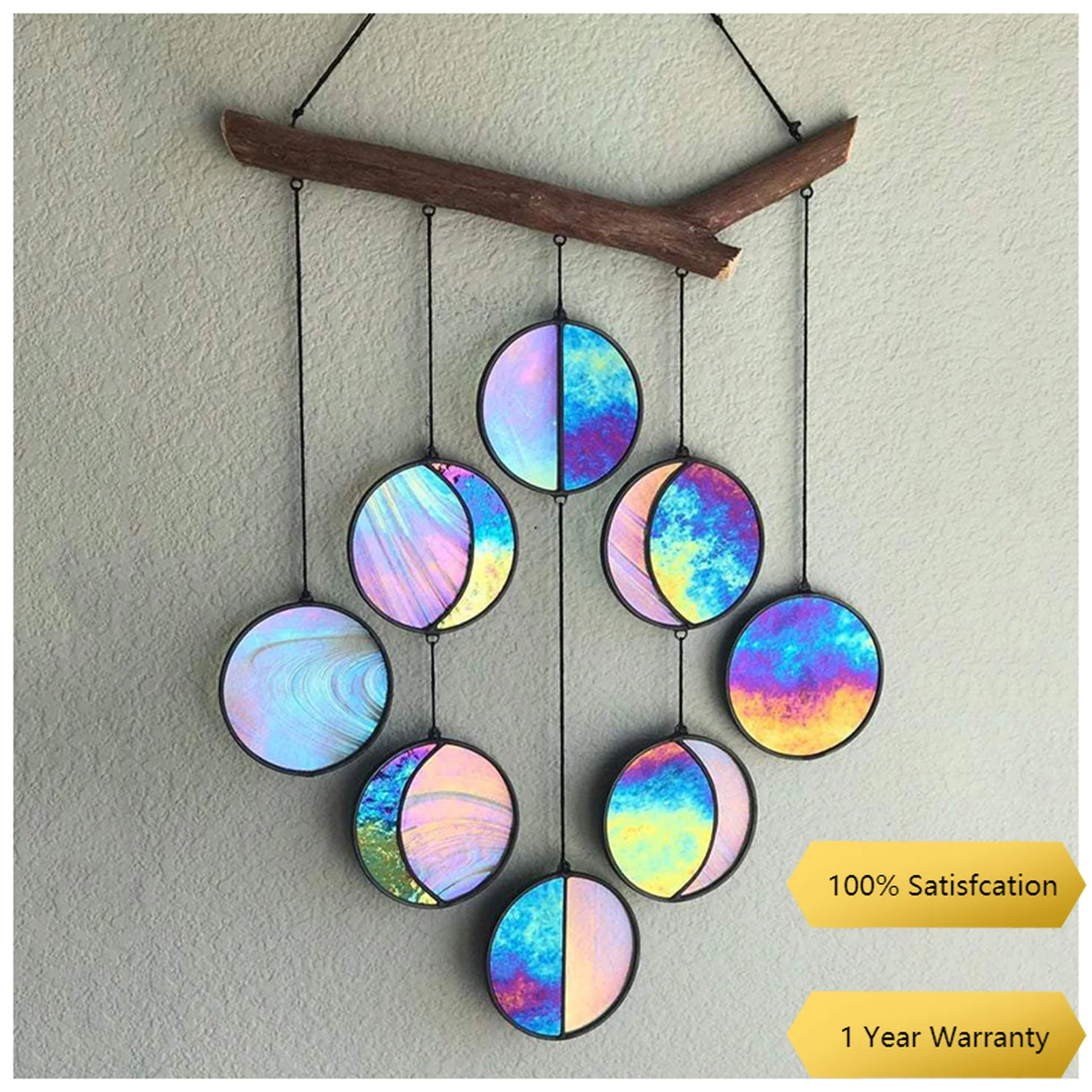 

Clear And Rainbow Iridized Hanging Art Wall Stained Glass Moon Phase Home nursery Decor dream catcher dreamcatcher wind chimes