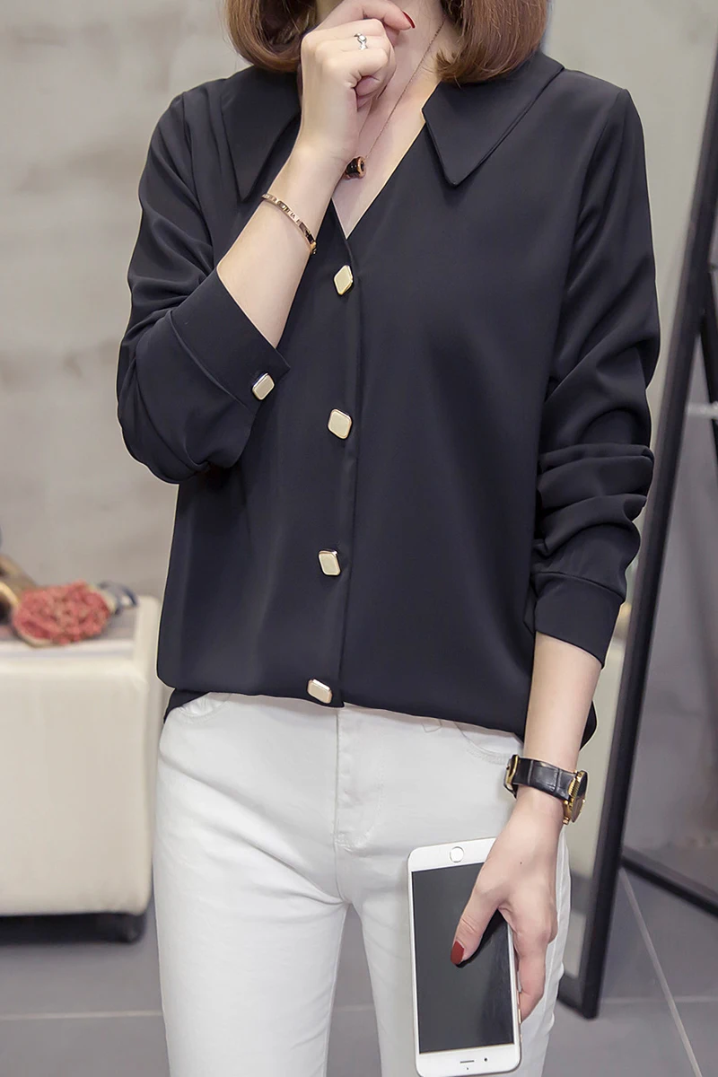 

COIGARSAM 4XL Plus Size Full Sleeve Shirt Womens tops New Loose Women shirts White Black 1307