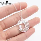 Ожерелье Yiustar из нержавеющей стали для женщин, винтажное ожерелье с полой Луной и котом в Корейском стиле, животное, хороший подарок девушке