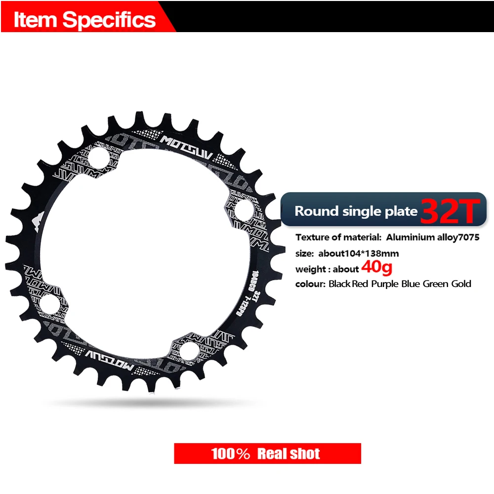 Bicycle Crank 104BCD Round Shape Narrow Wide 32T/34T/36T/38T MTB Chainring Bicycle Chainwheel Bike Circle Crankset Single Plate