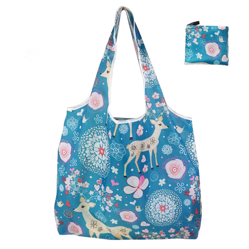 

Foldable Recycle Shopping BagEco Friendly Ladies Reusable Shopping Tote Bag Floral Fruit Vegetable Grocery Pocket