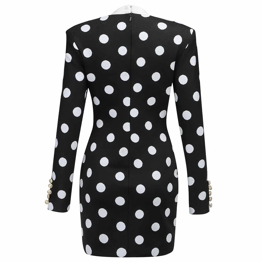 

New Winter Women Sexy Designer Long Puff Sleeve Blue Bandage Dress Ladies Elegant Dot Black Bodycon Party Dress Vestido