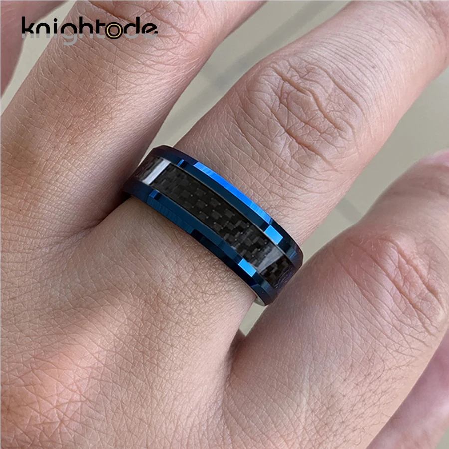 8 мм Синий вольфрамовый Карбид обручальные кольца черный углеродное волокно