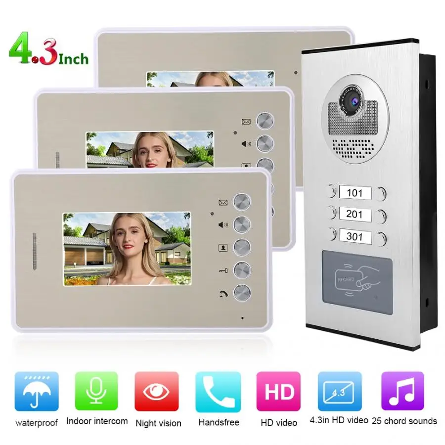 4.3in 3 монитора видео внутреннее ночное видение дверной звонок автоматизированный