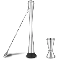 stainless steel muddler for cocktailsmixing spoon and measuring jiggerprofessional bar tools8 inch bar muddler