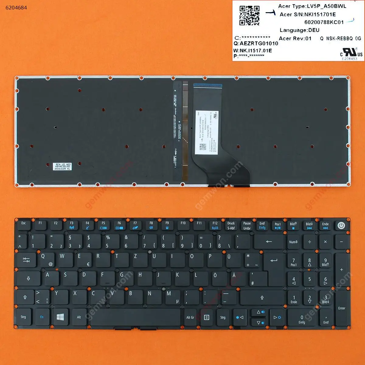 

German QWERTZ Replacement New Laptop Keyboard for Acer Aspire E5-722 E5-772 V3-574G E5-573T E5-573 E5-573G BLACK With Backlit