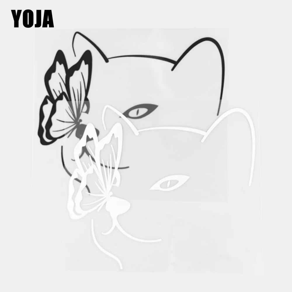 

YOJA 16.5×14.3CM Butterfly Cat Cartoon Animals Vinyl Decal Car Stickers Pattern Black/Silver 19C-0259