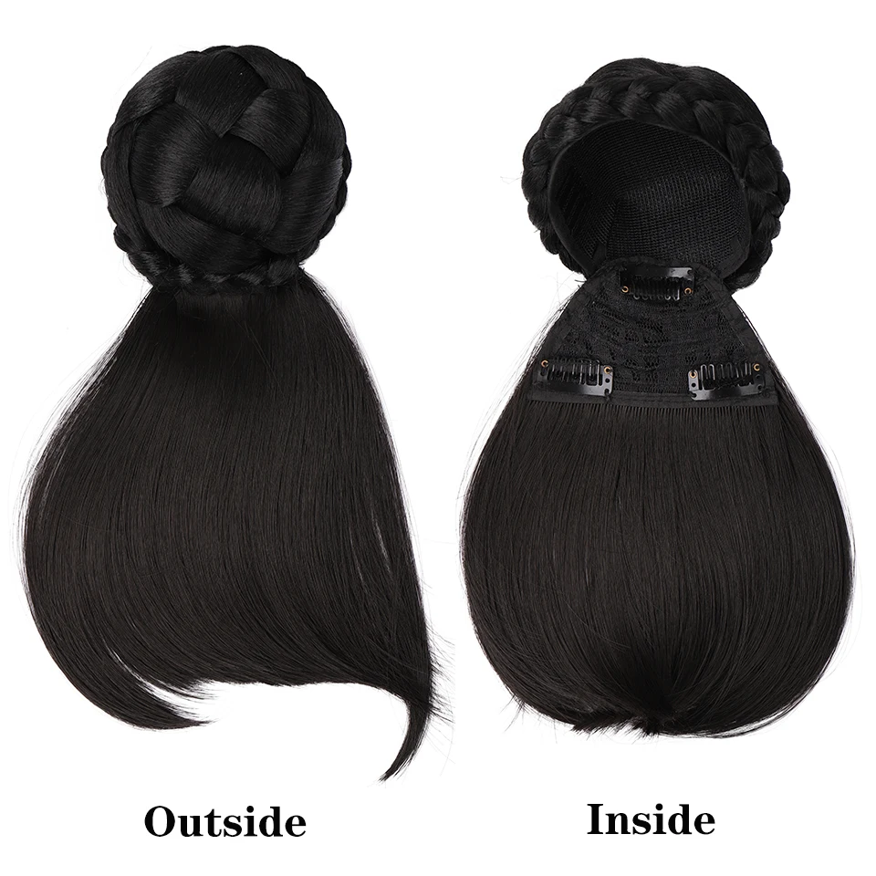 BUQI Synthetic Fake Hair Bun with Bang For Women Heat Resistant Fiber Chignons HairPiece Ponytail Wig Clip in Extension | Шиньоны и