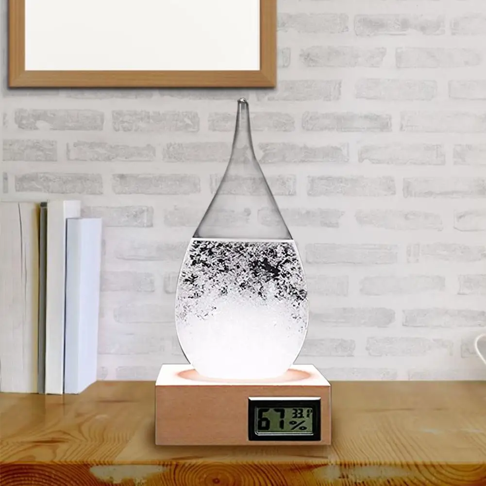 

Storm Glass Weather Predictor Transparent Weather Forecast Bottle with Wooden Base for Birthday Gift