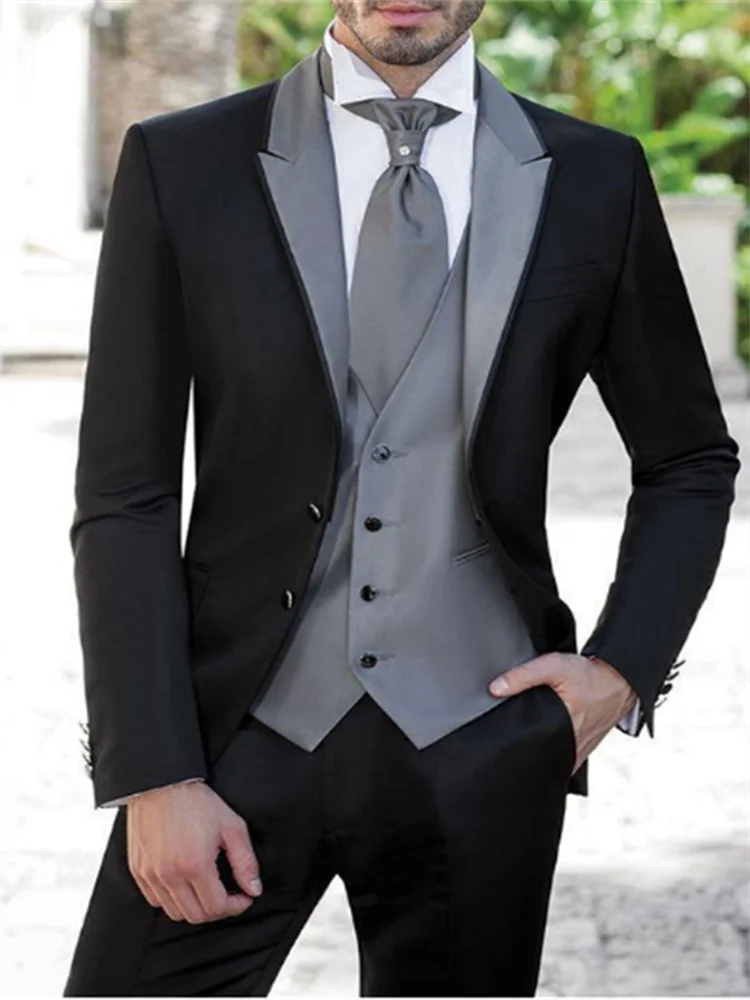 Мужской костюм на заказ черные вечерние смокинги для жениха Мужские костюмы 3