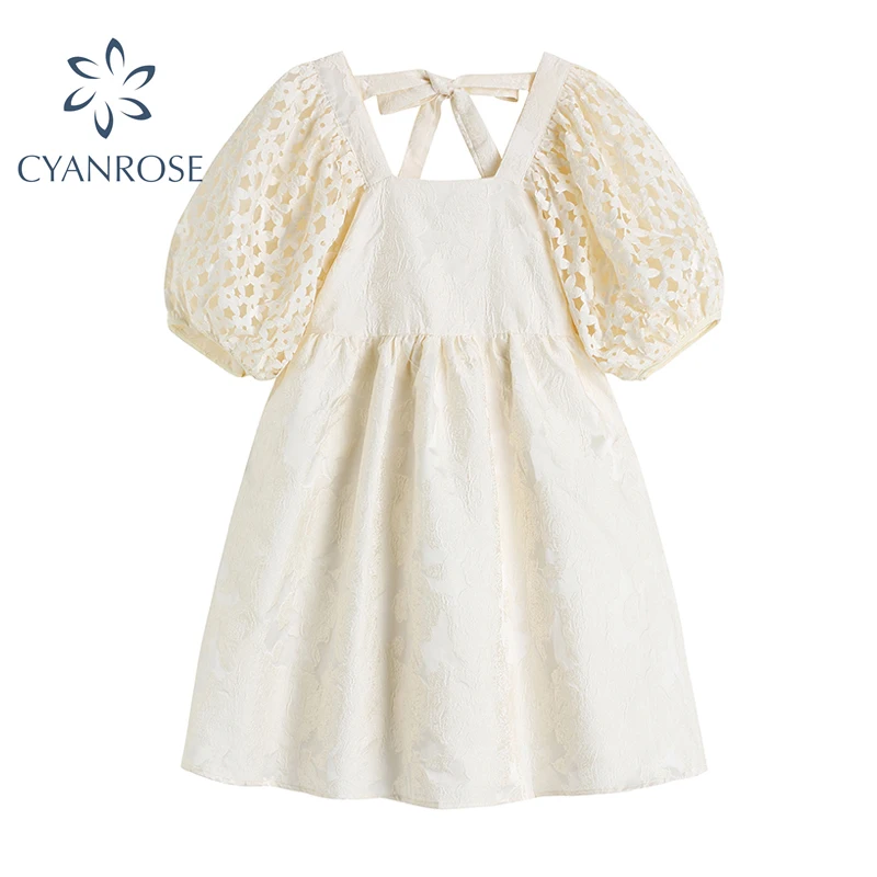 Элегантное жаккардовое плиссированное платье с пышными рукавами Новинка лета 2021