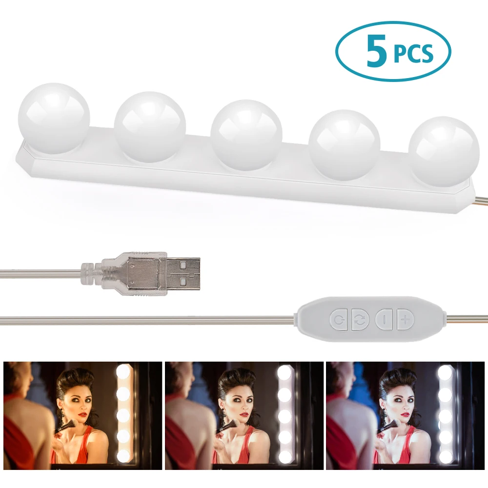 Портативный комплект для зеркала макияжа с 5 Светодиодами приглушаемые