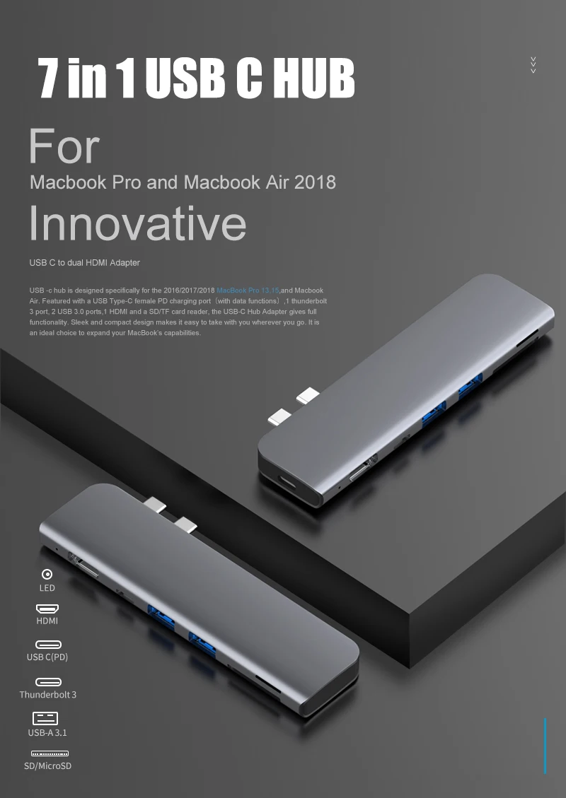 USB 3,1 type-C концентратор к HDMI адаптер 4K Thunderbolt 3 USB C концентратор с концентратором 3,0 TF sd-ридер слот PD для MacBook Pro/Air /
