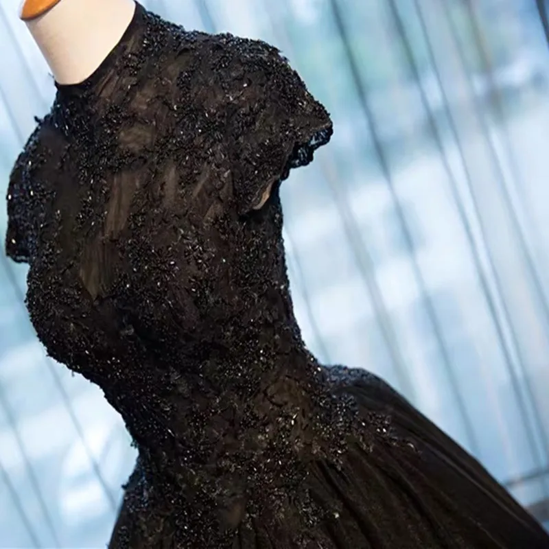 Женское вечернее платье с высоким воротом черное Элегантное Длинное