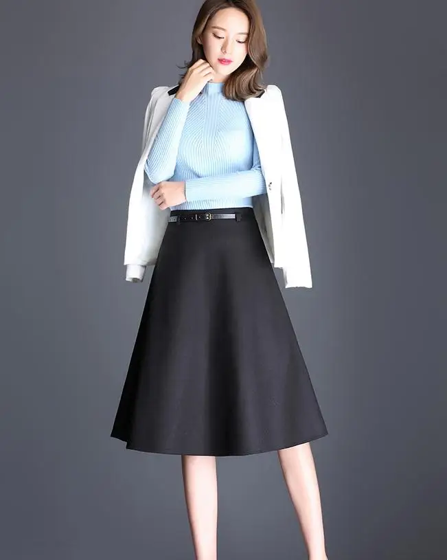 

Woman Spring Plus Size Solid Empire 10% Wool Skirts Female Autumn Thick Knee-length Skirt Female Winter Warm A-line Skirks