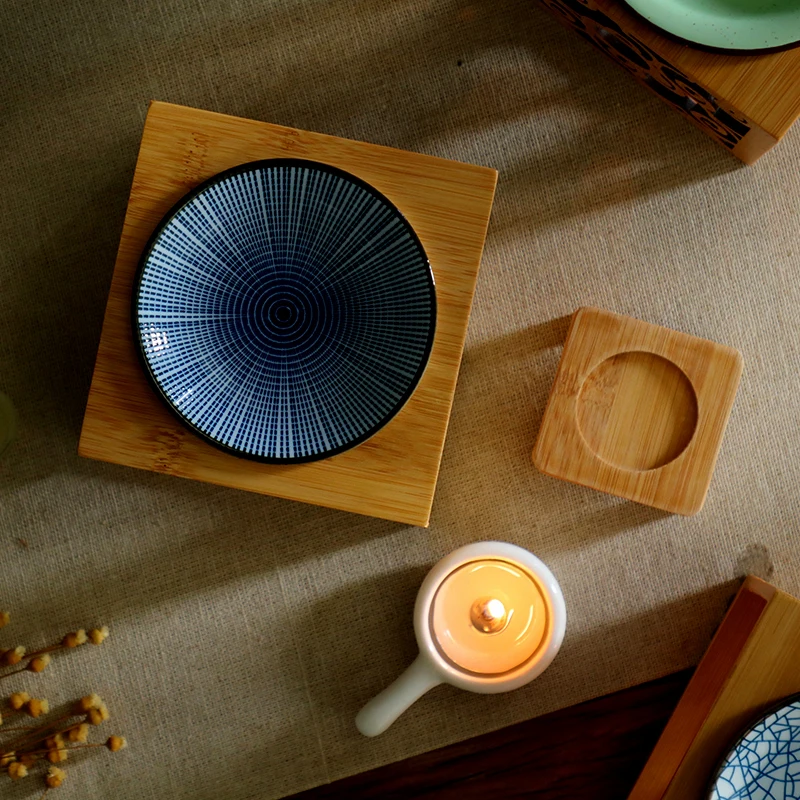 Керамическая маленькая свеча из натурального бамбука и цельной древесины лампа