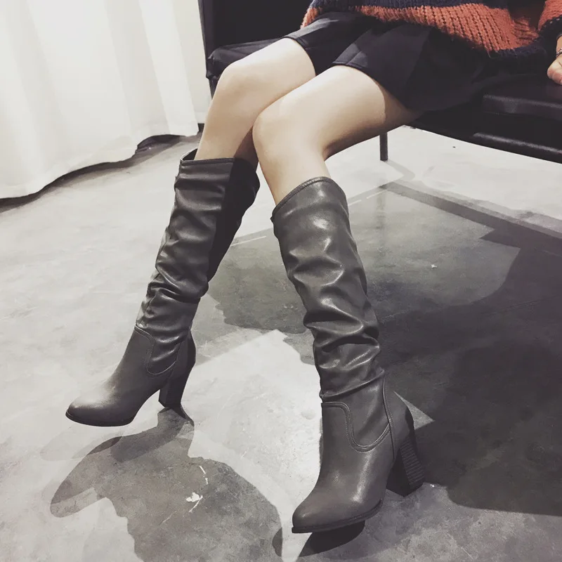 Для отдыха в сдержанном стиле осень зима женские сапоги до колена для дождливой
