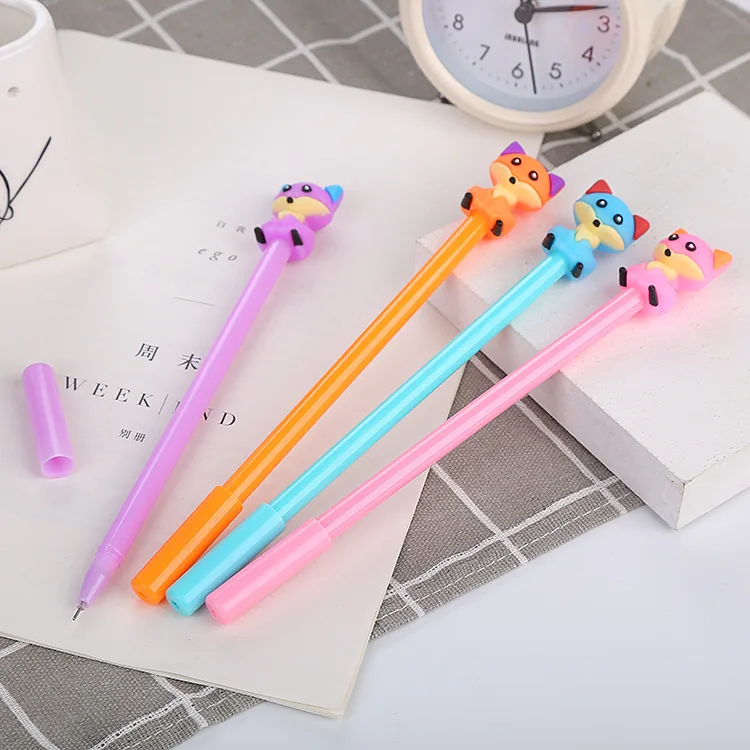 20 pcs Creative Fox Gel Pen Korean-Style Student Test Black Water-Based Paint Pen Cute Learning Office Stationery Signature Pen