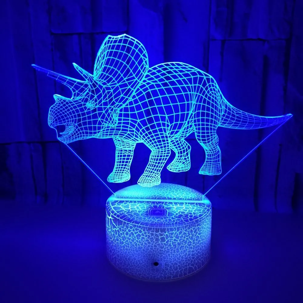 

3D Night Lamp Kids Dinosaur Led 3D Illusion Light Smart Touch Crack Base 16 Colors Changing Desk Lamp Brithday Gifts Toys
